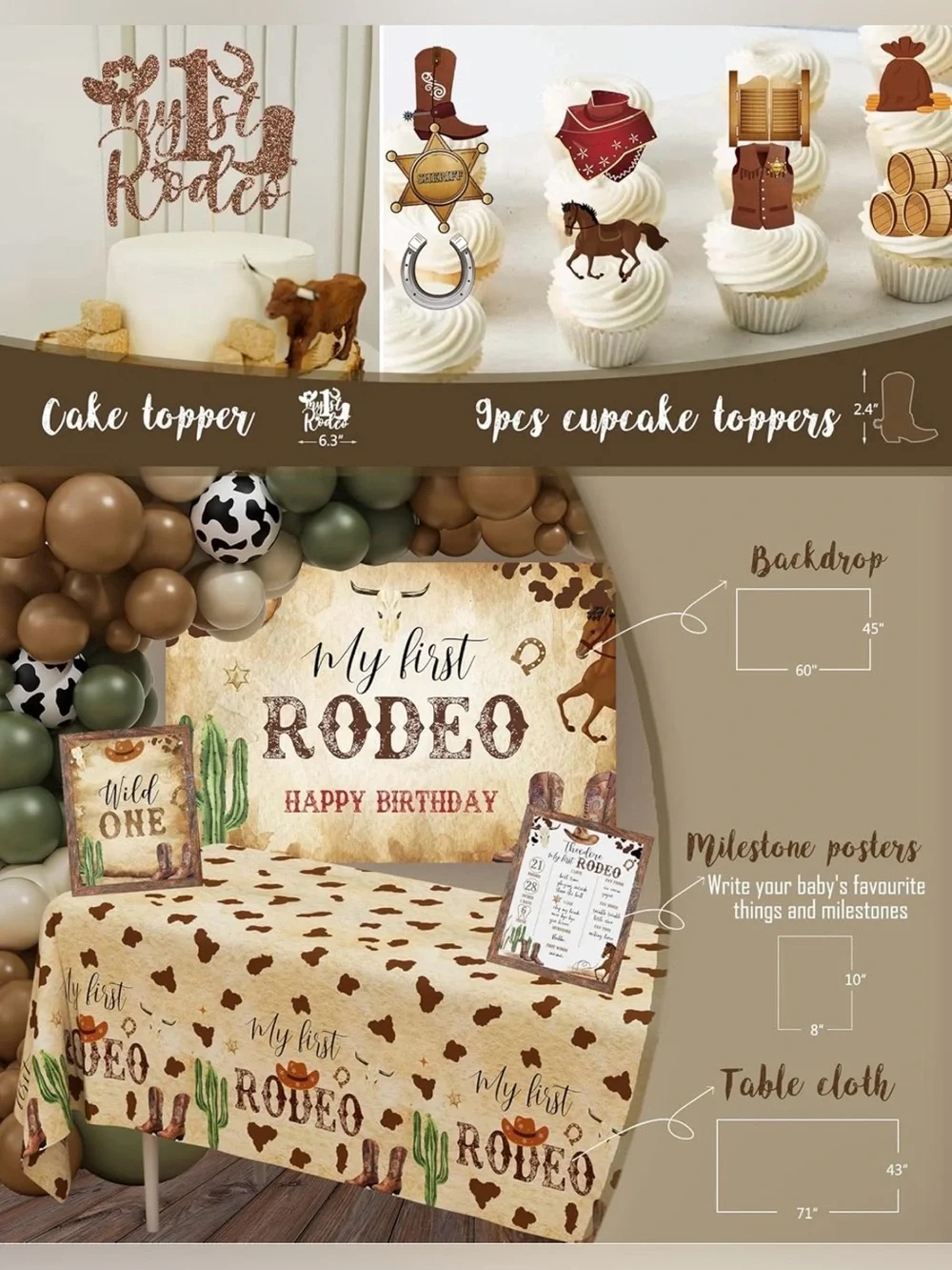 Western Cowboy 1st Birthday Decorations, My First Rodeo Birthday Party Supplies